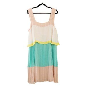 NWT Anthropologie Maeve Colorblock Pastel Pleated Sleeveless Dress sz 16